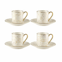 Charger l'image dans la galerie, Tasses à café avec soucoupes blanches design abstrait - lot de 4