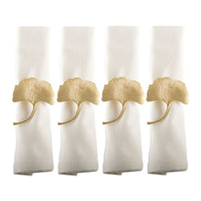 Charger l'image dans la galerie, Lot de 4 ronds de serviettes ginkgos dorés