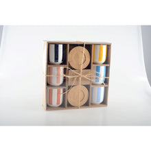 Charger l'image dans la galerie, Tasses rayures et sous-tasses bois - lot de 6