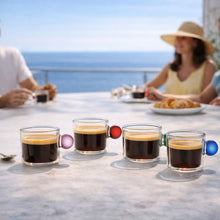 Charger l'image dans la galerie, Tasses à café en verre avec poignée boule colorée 100ml - lot de 4