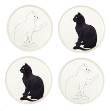 Charger l'image dans la galerie, Assiettes a dessert chat noir et blanc - lot de 4