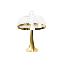 Charger l'image dans la galerie, Plat à gâteaux sur pied doré avec cloche en verre