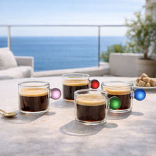 Charger l'image dans la galerie, Tasses à café en verre avec poignée boule colorée 100ml - lot de 4