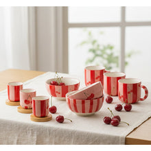 Charger l'image dans la galerie, Tasses à café cerise avec sous-tasses en bois - lot de 4
