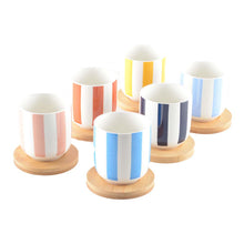 Charger l'image dans la galerie, Tasses rayures et sous-tasses bois - lot de 6