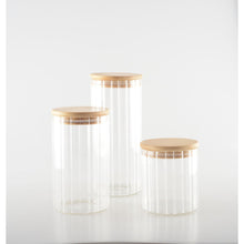 Charger l'image dans la galerie, Pot de rangement en verre et couvercle en bois 9x9x20cm
