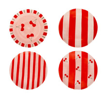 Charger l'image dans la galerie, Assiettes à dessert à rayures rouge cerise - lot de 4