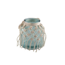 Charger l'image dans la galerie, Vase en verre vert d'eau macramé h.16.5cm