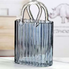 Charger l'image dans la galerie, Vase sac à main bleu transparent 18x10x27cm