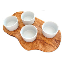 Charger l'image dans la galerie, Plateau de service pour dips avec 4 petits bols en porcelaine