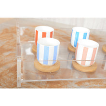 Charger l'image dans la galerie, Tasses rayures et sous-tasses bois - lot de 6