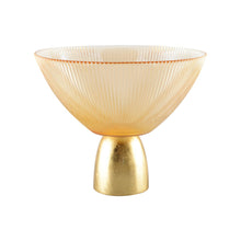 Charger l'image dans la galerie, Coupe creuse nervurée ambre sur pied doré 22x22x18cm
