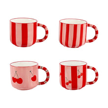 Charger l'image dans la galerie, Mugs à rayures rouge cerise - lot de 4