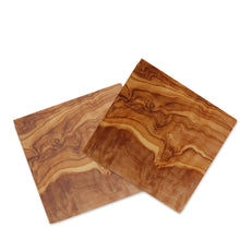Charger l'image dans la galerie, Lot de 6 dessous de verre carré 9 x 9 cm en bois d'olivier