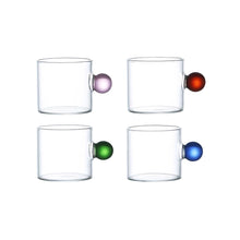 Charger l'image dans la galerie, Tasses à café en verre avec poignée boule colorée 100ml - lot de 4