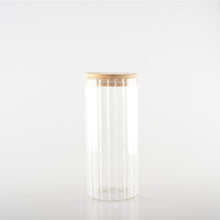 Charger l'image dans la galerie, Pot de rangement en verre et couvercle en bois 9x9x20cm