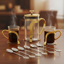 Charger l'image dans la galerie, Cafetière en verre avec déco en métal doré 9x9x18cm