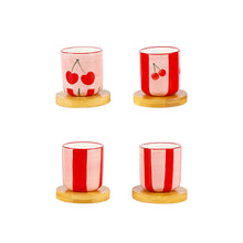 Charger l'image dans la galerie, Tasses à café cerise avec sous-tasses en bois - lot de 4