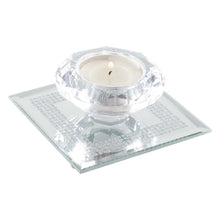 Charger l'image dans la galerie, Bougeoir en cristal 9x9cm sur support carré miroir argent
