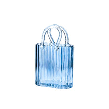 Charger l'image dans la galerie, Vase sac à main bleu transparent 18x10x27cm

