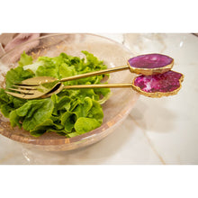 Charger l'image dans la galerie, Couverts à salade doré pierre agate rose
