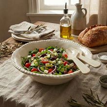 Charger l'image dans la galerie, Saladier et couverts à salade en mélamine crème bord corde
