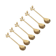 Charger l'image dans la galerie, Cuillères à dessert feuilles assorties doré - lot de 6
