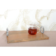 Charger l'image dans la galerie, Plateau rectangulaire en bois avec anse argent 40x26x11cm
