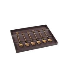 Charger l'image dans la galerie, Cuillères moka grain de café dorées avec boîte - lot de 6
