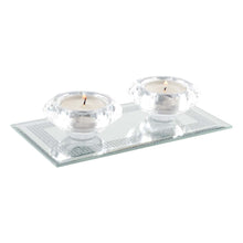 Charger l'image dans la galerie, Bougeoir double en cristal sur support rectangle miroir argent
