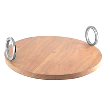 Charger l'image dans la galerie, Plateau rond en bois avec anse argent 38x38x11cm
