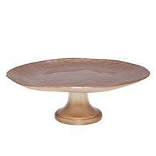 Charger l'image dans la galerie, Plat à gâteaux sur pied beige bord doré 28cm

