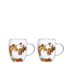Charger l'image dans la galerie, Tasses à thé double paroi fleurs dorées 350ml - lot de 2
