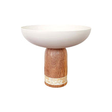 Charger l'image dans la galerie, Coupe à fruits blanche sur pied en bois grand modèle 25.5x25.5x22cm
